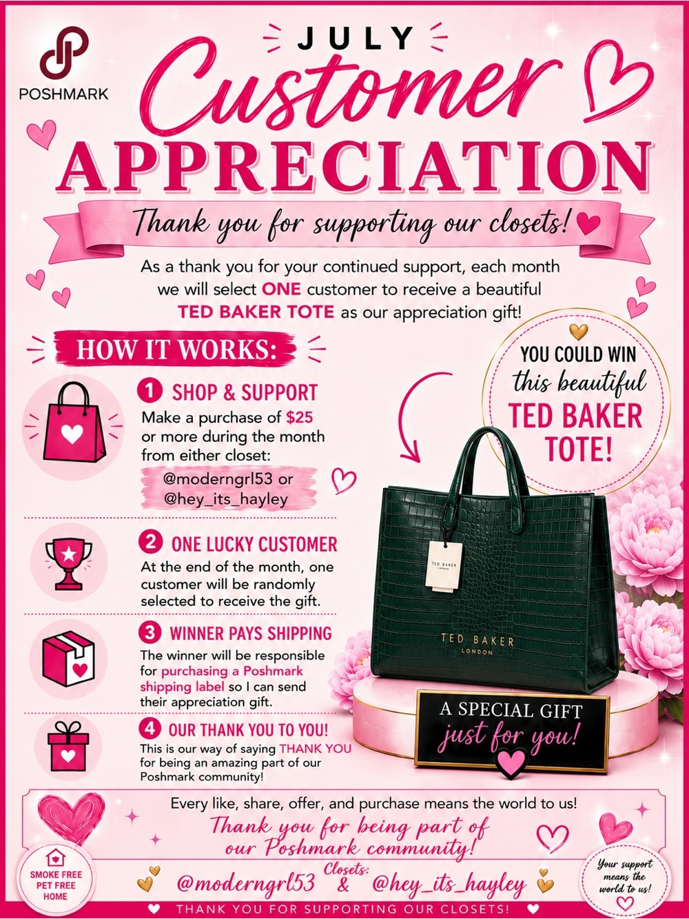 JULY CUSTOMER APPRECIATION GIVEAWAY with @moderngrl53 & @hey_its_hayley 💖💚💖